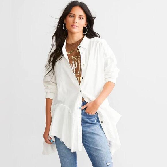 Free People Freya Poplin Button Up Shirt White Size XS - Picture 8 of 15